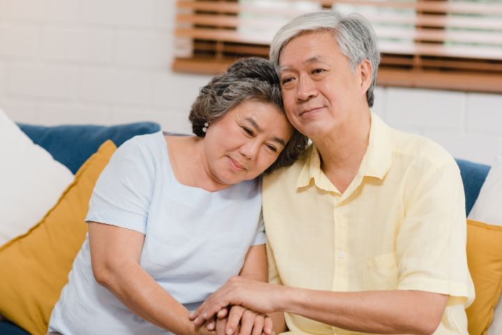 Dialysis elderly couple providing emotional support 