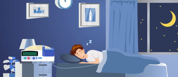 Cartoon image of man undergoing APD therapy
