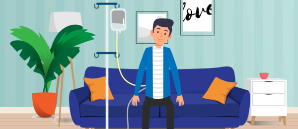 Cartoon image of man undergoing CAPD therapy